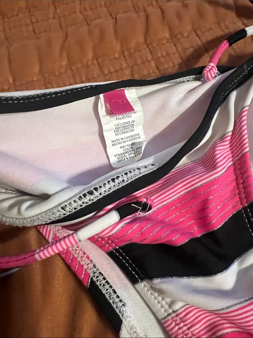 OP Pink Black White Striped Tie-Side Bikini Bottom | S (3-5)